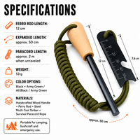 Allume-feu multifonctionnel portable en paracorde, étanche, en magnésium, pour le camping et la survie