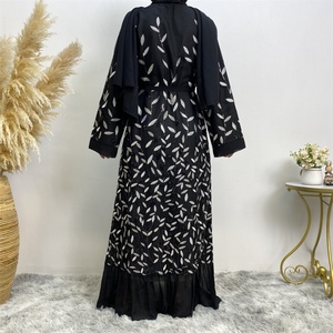 Moroccan Fashion Chiffon Abaya Embroidered with Shiny <b>Sequins</b> for Muslim Women Ramadan 1711# - Product Image 3