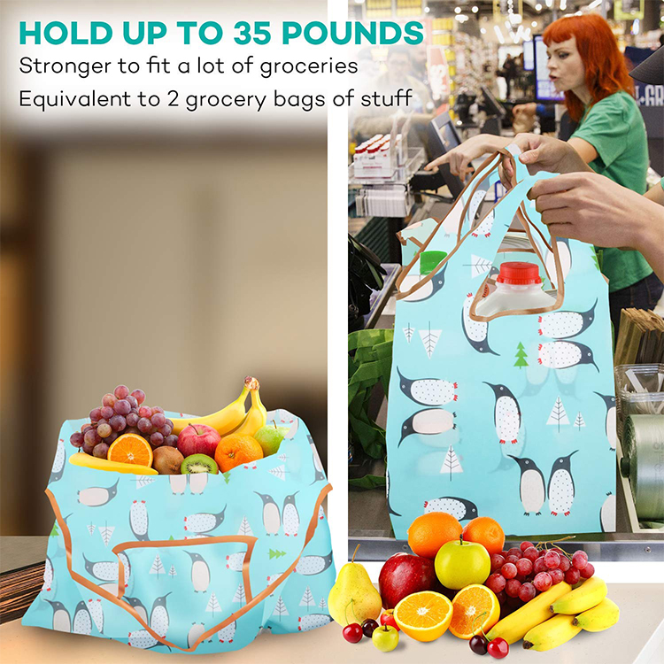 Portable Waterproof Polyester Grocery Bag Reusable Foldable Shopping Tote Bag With Custom Printed Logo
