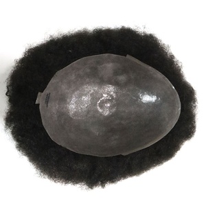 6mm Afro Toupee Curl Indian Remy Hair <strong>Wig</strong> with Polyskin Base for <strong>Men</strong> - Product Image 2