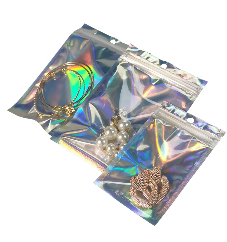 Printed Holographic Foil Ziplock Food Packaging plastic Hologram Mylar Bags with Zipper
