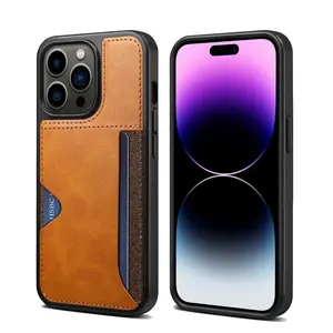 Logo cetak kustom tempat kartu mewah kulit asli casing ponsel PENUTUP UNTUK iPhone 14 pro max