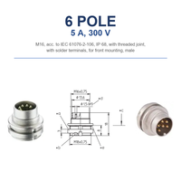 Connecteur circulaire M16 IP68, prise de châssis à IEC 61076-2-106, bornes à souder, montage frontal, 6 pôles, V-0 RoHS, 0314 06 (300V)