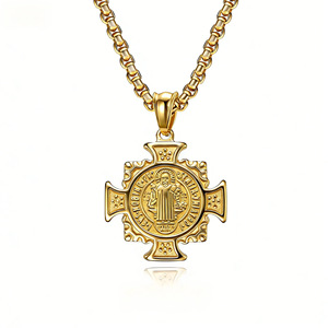 yunnique retro St. Benedict's Exorcist Amulet necklace, <b>titanium</b> steel niche design, versatile sweater <b>chain</b>, color - Product Image 1