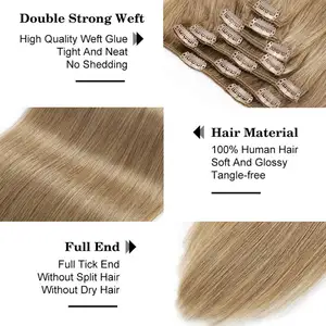 Großhandel 100 % menschlicher Clip in Haarverlängerung nahtlose doppelt eingezogene Clip in menschliches Haar gerader Remy-Clip in Haarverlängerung