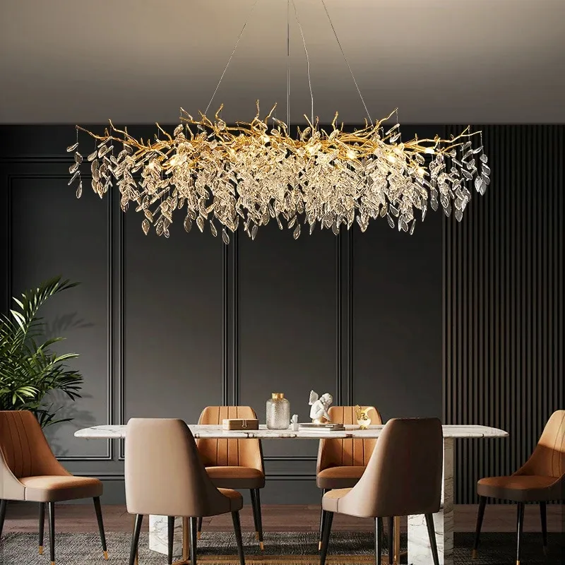 Nordic Luxury Crystal Chandelier Creative Metal Branch Light for Dining Room Living Room Hotel Lobby Art Gold Lighting Fixture