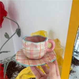 Creative Hand-Pinched Ceramic Milk Coffee Cup Saucer <b>Set</b> Underglaze Color Oatmeal Yogurt <b>Breakfast</b> Healing - Product Image 3