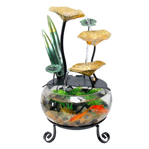 Acuario Redondo Minimalista de Cristal con Diseño de Loto Dorado para Decoración de Sala de Estar u Oficina - Product Image 5