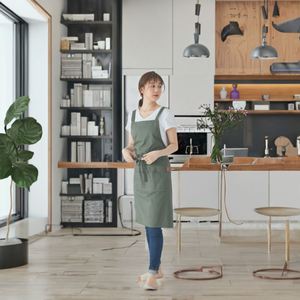 Tablier de travail élégant coréen en polyester et coton de couleur unie, fourni par l'usine, pour chef, serveur, restaurant de thé au lait et café - Product Image 2