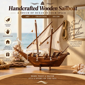 Modèle de bateau en bois artisanal décoratif pour la décoration nautique de la maison, du bureau ou de la table, idéal pour la décoration maritime et l'aménagement intérieur côtier. - Product Image 3