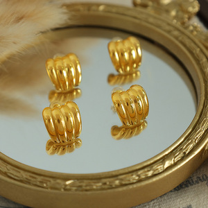 Pumpkin Shape <b>Stud</b> Earrings Gold Plated <b>Titanium</b> Steel Women Fashion Jewelry Irregular Design Food Inspired Earrings - Product Image 3