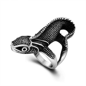 European American Style <b>Titanium</b> Steel Lizard <b>Ring</b> Men's Fashion Punk Animal Shape Micro Pave Jewelry SA507 - Product Image 1
