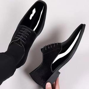 Zapatos de cuero para hombre, ligeros, de alta gama, modernos, de tacón bajo, con punta en pico, estilo británico, para novio de boda. - Product Image 4