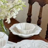 Service de table en céramique rétro de luxe léger, écologique et embossé, style Valse Rêveur Français : Tasse à café, soucoupe, bol, pot à lait, assiette de table