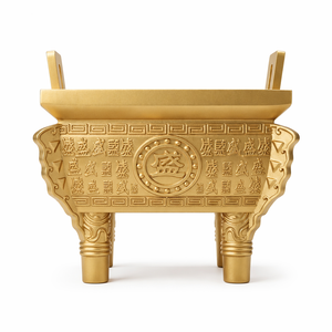 Massiver Messing Traditioneller Chinesischer <span class=keywords><strong>Ding</strong></span>-Topf für Wohlstand, Gravierter <span class=keywords><strong>Sheng</strong></span>-Topf, Vergoldeter Feng Shui Kessel für Reichtum, Schreibtisch-Deko - Product Image 1