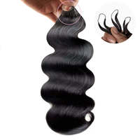 Ekstensi Rambut Manusia Rusia Model Feather Crochet Pre Looped Body Wave 12A Virgin Invisible String Miracle Knots Pre-Separated