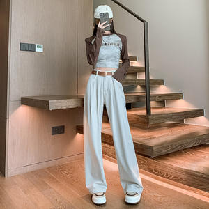 2023 pantalones vaqueros azules nostálgicos de cintura alta con volantes para mujer, de alta elasticidad, informales, versátiles, altos y finos, almacenados al por mayor - Product Image 5