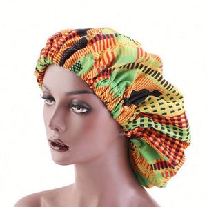 New Design Large Satin Lined Double Layer Adjustable <b>Bonnet</b> Ankara Fabric Sleep Cap for Travel & Beach - Product Image 2
