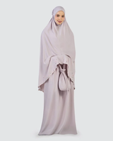Robe Abaya Modeste Broderie Florale en Crêpe Sérénité, Ensemble de Prière avec Ouverture Élastiquée pour le Visage, Telekung pour Femmes Musulmanes OEM ODM