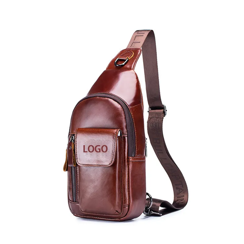 ODM/OEM Custom Logo Men's Leather Satchel Genuine Leather Shoulder Chest Bag Crossbody Purse Back Sling Bag