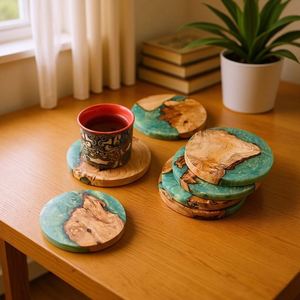 Posavasos de Madera para Tazas de Café, Resina Epoxi Verde, Estilo Madera, en Oferta - Product Image 1