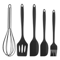 Ensemble de 5 spatules en silicone avec manche en nylon, ustensiles de cuisine, spatule ajourée, fouet à œufs, pinceau à huile, pour poêles antiadhésives, résistant à la chaleur