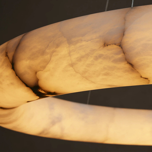 Lustre rond moderne de luxe en marbre, luminaires suspendus en pierre d'albâtre naturelle pour salon - Product Image 2