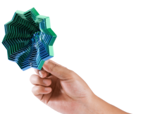Jouet sensoriel anti-stress à feuilles variables imprimé en 3D, petit format, dégradé vert-bleu, à torsion et rotation
