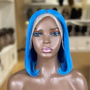 New Arriving Blue Color Short Bob Wig, Wholesale colored lace front bob wig for black women