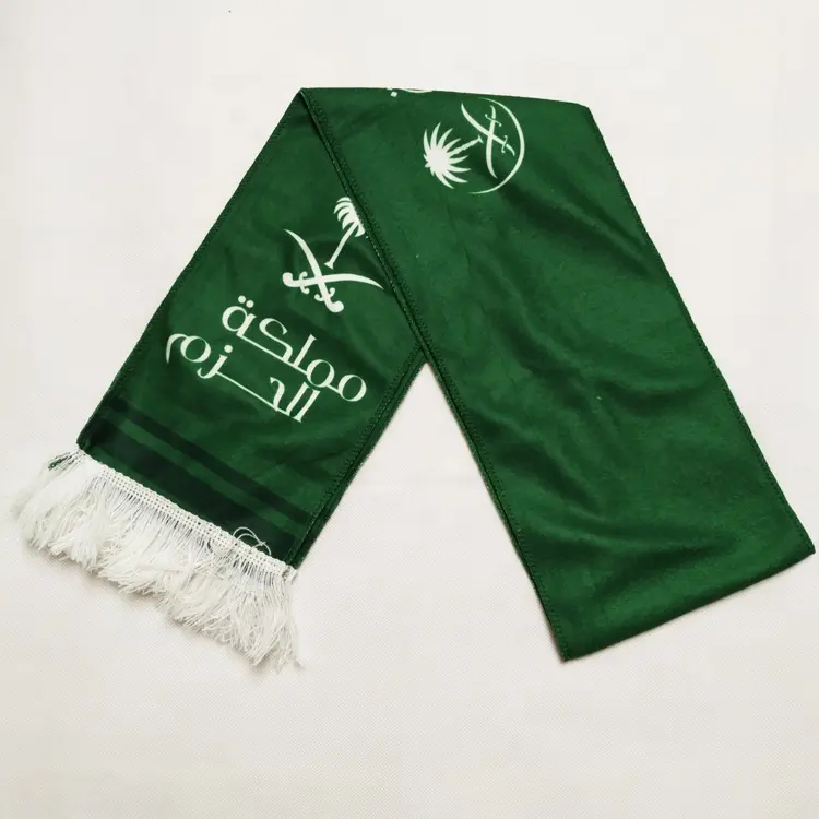 Hot promotional gift professional custom print football club scarf football fans Saudi Arabia flag scarf