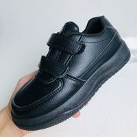 Chaussures décontractées noires pour enfants 2026 en similicuir à double fermeture auto-agrippante, semelle épaisse, plateforme, vente en gros, personnalisables