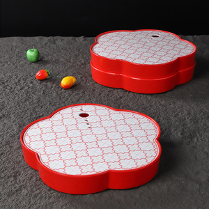 Plateau en glace sèche 10,5 pouces, motif floral rouge, incassable, pour hôtels, restaurants, fruits de mer, plateau de service pour sushis - Product Image 2