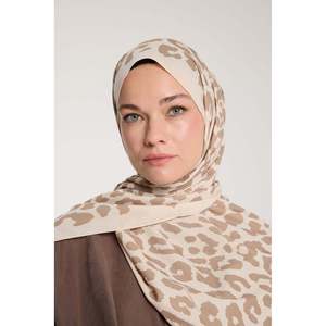 Écharpe en vison beige à imprimé léopard Pure Tone, accessoire de vêtement traditionnel musulman - Taille M - Product Image 1