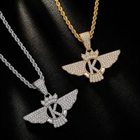 Pendentif Lettre K Aigle Couronné en Alliage, Collier Aile Sertie de Strass, Bijoux Hip Hop, En Stock, Vente en Gros