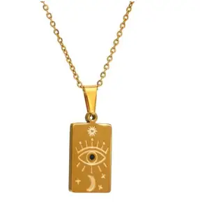 Rvs Sterrenbeeld Ketting 18K Goud Vierkante Hanger Symbool Ster Maan Hart Eye Ketting Sierlijke Tarot Ketting