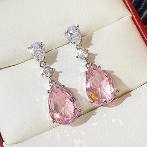 Rose Quartz <b>Water</b> Drop Earrings 925 Silver <b>Crystal</b> Rhinestone Claw Setting Romantic Party Women's Drop Earrings - Product Image 3