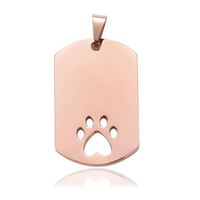 Pendentif personnalisé en acier inoxydable poli miroir avec logo gravé et empreinte de patte pour collier ou porte-clés