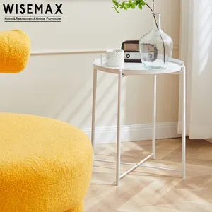 Мебель WISEMAX, современная мебель для гостиной, Гладкая сторона, железная рама, чайный столик, недорогой круглый белый металлический журнальный столик для дома
