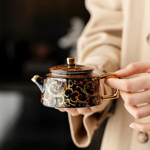 ชุดของขวัญเซรามิกลายมังกรสีดำทองแบบดั้งเดิมสำหรับโต๊ะในบ้านสำนักงานชุดชาและกาแฟ - Product Image 4