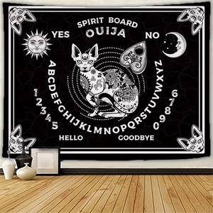 Mid Century Gothic Black Cat Polyester Print Hexerei Schwarz Weiß <span class=keywords><strong>Tarot</strong></span> Card Tapisserie Wandbehang für Schlafzimmer - Product Image 4