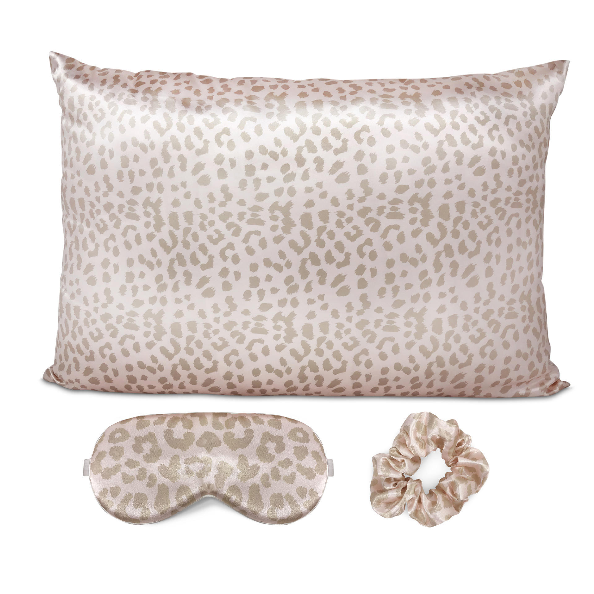 Leopard Print Satin Sleep Set Eye Mask Hair Ties Pillowcase