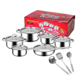 Grosir Pabrik 15 buah <span class=keywords><strong>Set</strong></span> panci peralatan masak anti lengket baja tahan karat tebal dengan bahan logam kapsulasi - Product Image 5