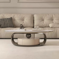 Table basse ovale moderne minimaliste en pierre frittée de luxe italienne avec tiroir pour salon