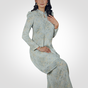 SIPO Eid Oem Malaisie Pahang Mousseline de Soie Doublure Complète Imprimé Floral Épaule Bouffante Musulmane Perempuan Robe Moderne Baju Kurung - Product Image 4