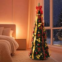 Sapin de Noël pré-éclairé pliable de 7,5 pieds, pointes en PE effet naturel, arbre artificiel pop-up avec lumières LED blanc chaud pour la décoration des fêtes