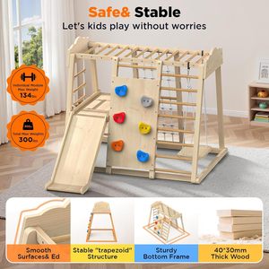 สนามเด็กเล่นในร่ม มอนเตสซอรี่ อุปกรณ์เล่นไม้เอนกประสงค์ รูปทรงรุ้ง ราวปีนป่าย ปรับระดับได้ สำหรับเด็ก - Product Image 4