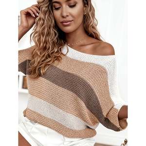 Pull en maille ouverte bicolore gris rose pâle pour femmes - Product Image 4