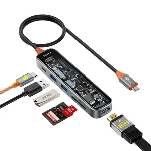 Nuevo tipo C macho a HDTV 4k @ 60Hz 5Gb 2 USB A 3,0 y lector de tarjetas SD/TF PD 6 en 1 hub USB C con estación de acoplamiento de cable de 30cm