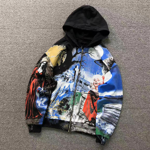 Sweat à capuche zippé en coton épais pour <span class=keywords><strong>homme</strong></span>, style <span class=keywords><strong>streetwear</strong></span> Y2K, motif graffiti rétro - Product Image 1