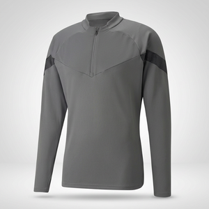 Maillots de sport gris à manches longues pour hommes, haut zippé, anti-humidité, col montant, couleur unie, coupe régulière, toutes saisons - Product Image 2